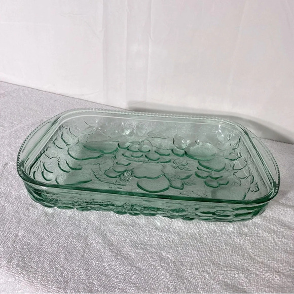 Vintage Libbey Green Textured Glass Orchard Fruit Oven Proof Casserole  Dish - Picture 1 of 12